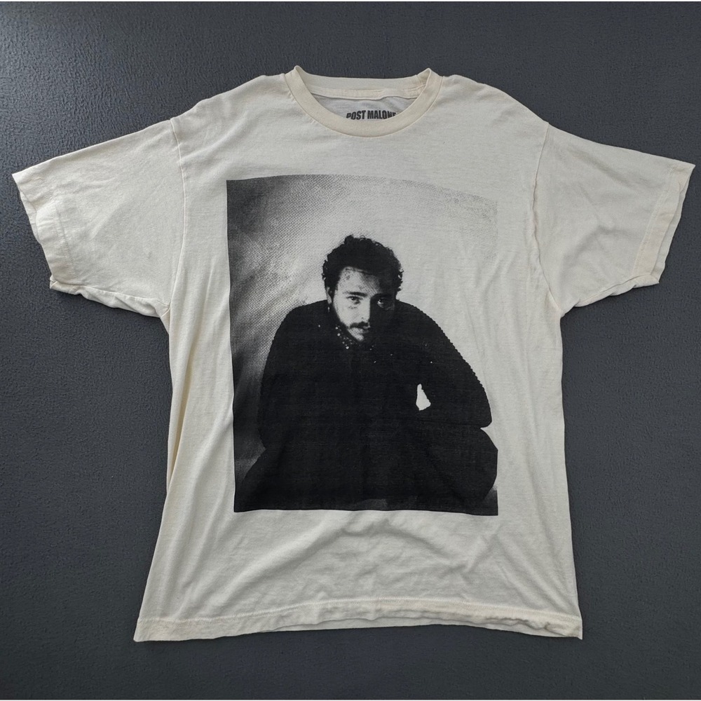 Post Malone Graphic T-Shirt Large Cream 2020 Runaway Tour Rap Music Hip Hop Fan